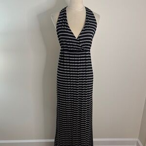 Suzanne Betro Black and White Halter Maxi Dress